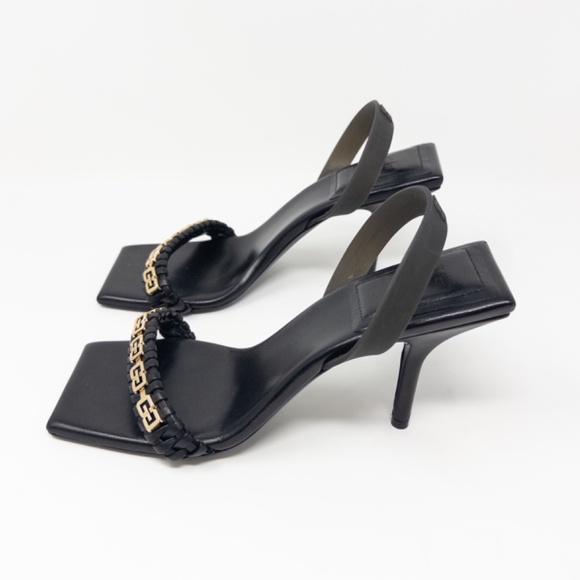 Givenchy Double G Logo Chain Link Black Gold Link Sandals Heels Pumps Size 36 EU - Picture 2 of 7